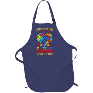 Autism Social Skills Autistic Puzzle Piece Stop Hand Gift Full-Length Apron With Pockets