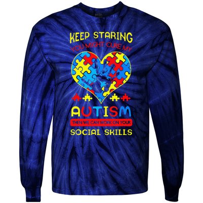 Autism Social Skills Autistic Puzzle Piece Stop Hand Gift Tie-Dye Long Sleeve Shirt