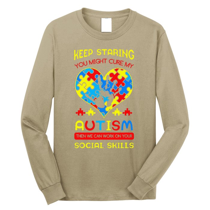 Autism Social Skills Autistic Puzzle Piece Stop Hand Gift Long Sleeve Shirt