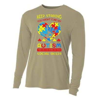 Autism Social Skills Autistic Puzzle Piece Stop Hand Gift Cooling Performance Long Sleeve Crew