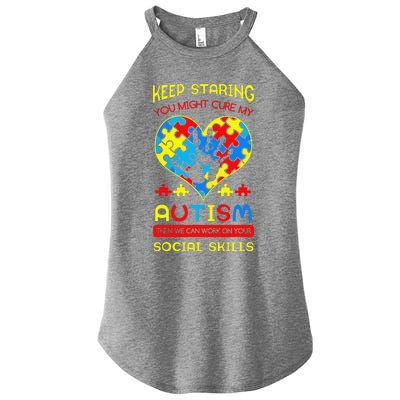 Autism Social Skills Autistic Puzzle Piece Stop Hand Gift Women’s Perfect Tri Rocker Tank