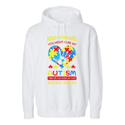 Autism Social Skills Autistic Puzzle Piece Stop Hand Gift Garment-Dyed Fleece Hoodie