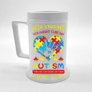 Autism Social Skills Autistic Puzzle Piece Stop Hand Gift Beer Stein