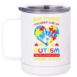 Autism Social Skills Autistic Puzzle Piece Stop Hand Gift 12 oz Stainless Steel Tumbler Cup