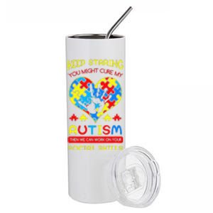 Autism Social Skills Autistic Puzzle Piece Stop Hand Gift Stainless Steel Tumbler