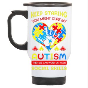 Autism Social Skills Autistic Puzzle Piece Stop Hand Gift Stainless Steel Travel Mug