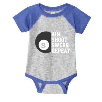 Aim Shoot Swear Repeat Funny Billiard Pool Billiards Snooker Great Gift Infant Baby Jersey Bodysuit