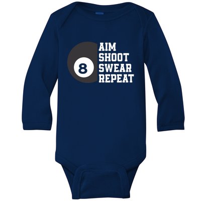 Aim Shoot Swear Repeat Funny Billiard Pool Billiards Snooker Great Gift Baby Long Sleeve Bodysuit