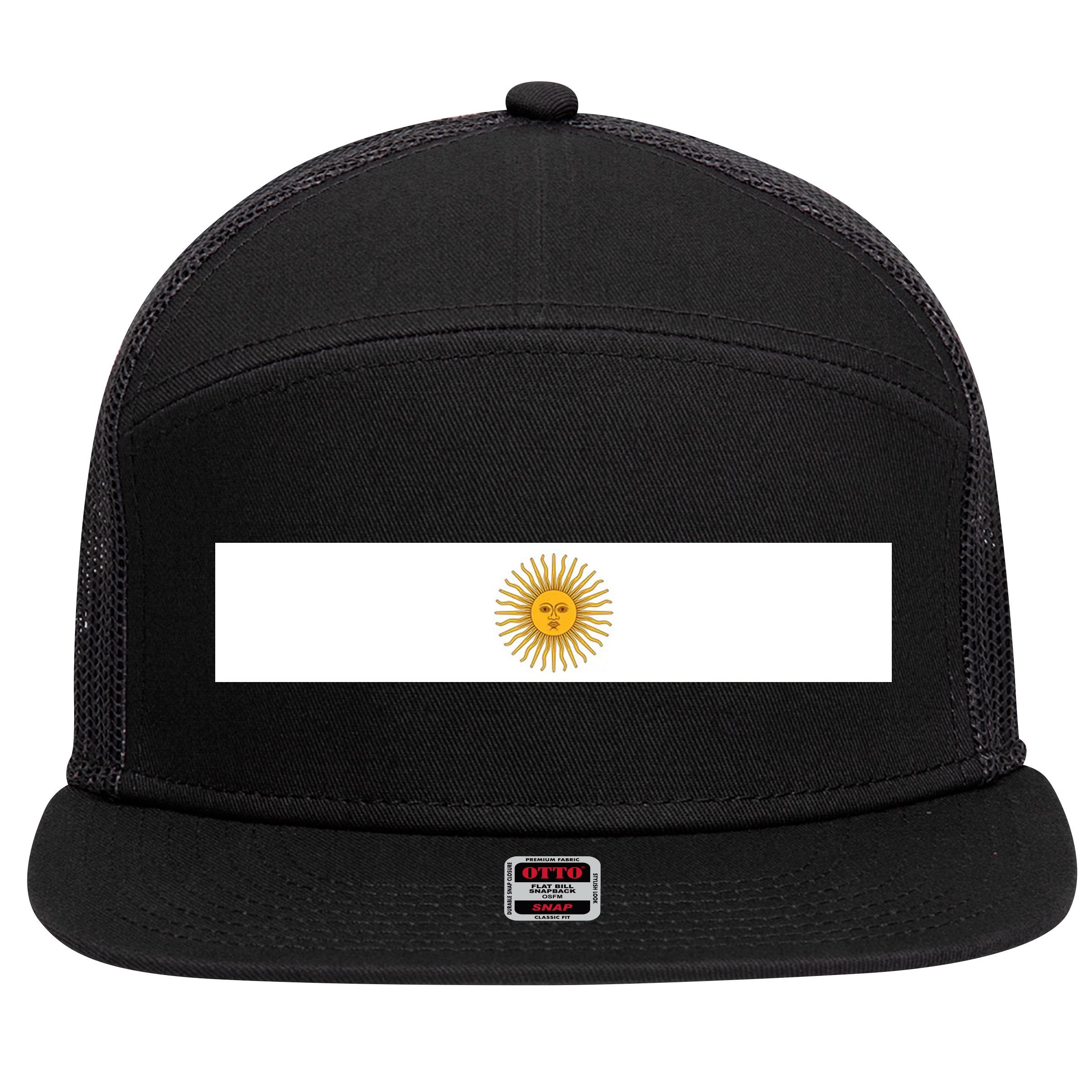 Argentine Simple Stripe Flag 7 Panel Mesh Trucker Snapback Hat