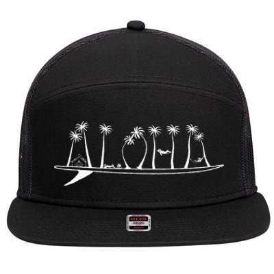 ALOHA Surfboard Surfing Gift 7 Panel Mesh Trucker Snapback Hat