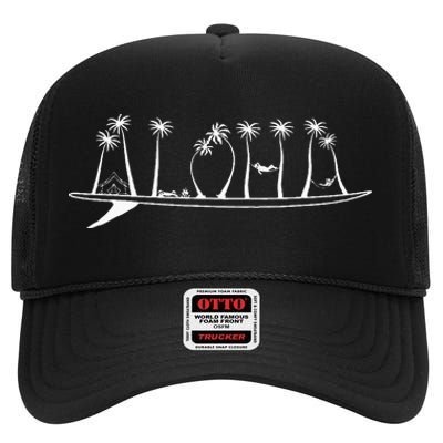 ALOHA Surfboard Surfing Gift High Crown Mesh Back Trucker Hat