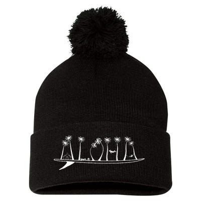 ALOHA Surfboard Surfing Gift Pom Pom 12in Knit Beanie