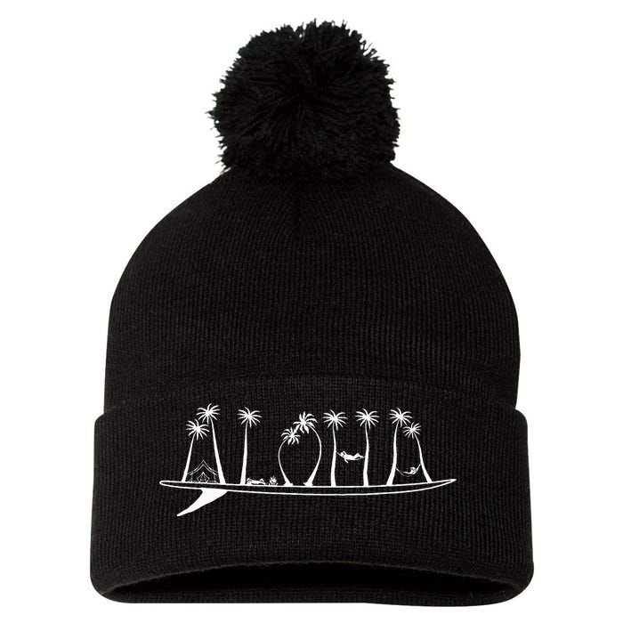 ALOHA Surfboard Surfing Gift Pom Pom 12in Knit Beanie