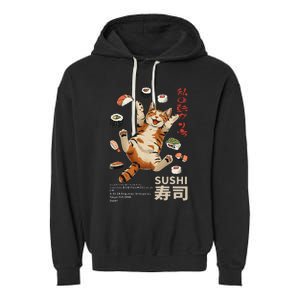 Anime Style Sushi Cat Harajuku Tokyo Japan Cat Cafe Garment-Dyed Fleece Hoodie