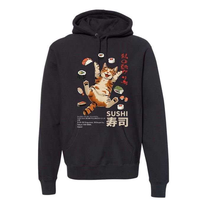 Anime Style Sushi Cat Harajuku Tokyo Japan Cat Cafe Premium Hoodie