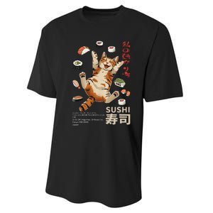 Anime Style Sushi Cat Harajuku Tokyo Japan Cat Cafe Performance Sprint T-Shirt