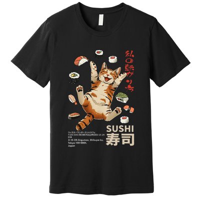 Anime Style Sushi Cat Harajuku Tokyo Japan Cat Cafe Premium T-Shirt