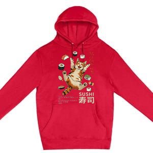 Anime Style Sushi Cat Harajuku Tokyo Japan Cat Cafe Premium Pullover Hoodie