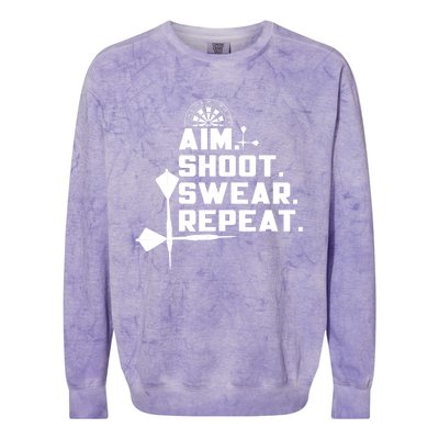 Aim Shoot Swear Repeat Funny Gift Dart Player Gift Colorblast Crewneck Sweatshirt