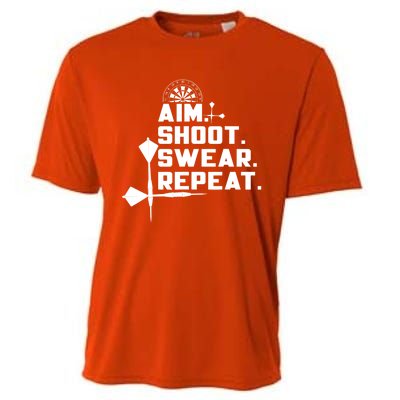 Aim Shoot Swear Repeat Funny Gift Dart Player Gift Cooling Performance Crew T-Shirt