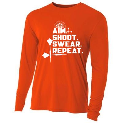 Aim Shoot Swear Repeat Funny Gift Dart Player Gift Cooling Performance Long Sleeve Crew