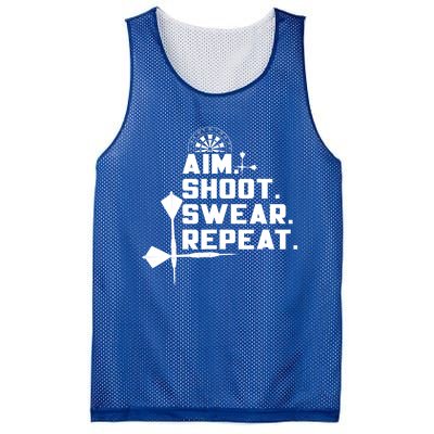 Aim Shoot Swear Repeat Funny Gift Dart Player Gift Mesh Reversible Basketball Jersey Tank