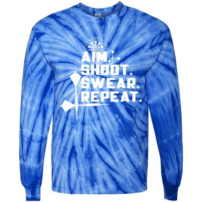 Aim Shoot Swear Repeat Funny Gift Dart Player Gift Tie-Dye Long Sleeve Shirt