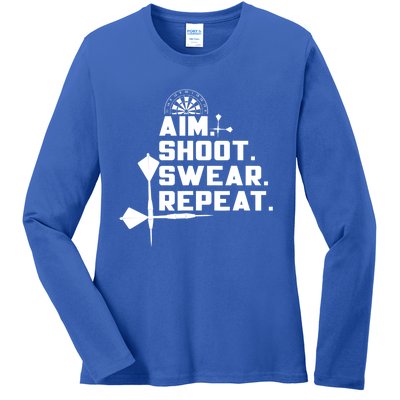 Aim Shoot Swear Repeat Funny Gift Dart Player Gift Ladies Long Sleeve Shirt