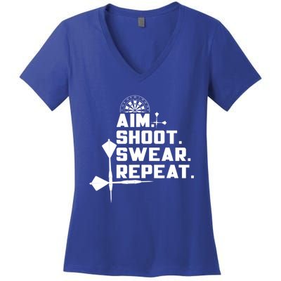 Aim Shoot Swear Repeat Funny Gift Dart Player Gift Women's V-Neck T-Shirt