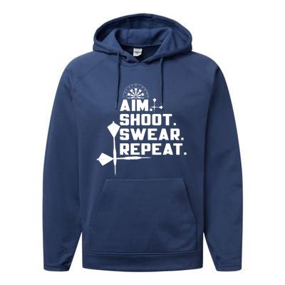 Aim Shoot Swear Repeat Funny Gift Dart Player Gift Performance Fleece Hoodie