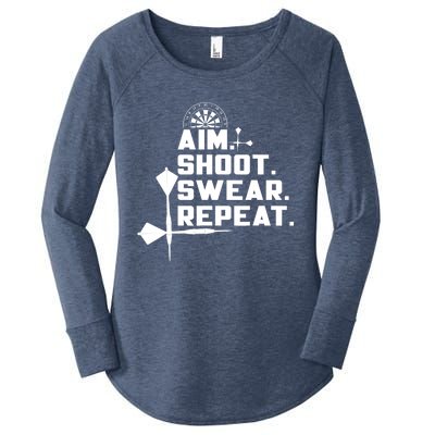 Aim Shoot Swear Repeat Funny Gift Dart Player Gift Women's Perfect Tri Tunic Long Sleeve Shirt