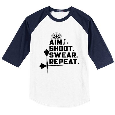 Aim Shoot Swear Repeat Funny Gift Dart Player Gift Baseball Sleeve Shirt