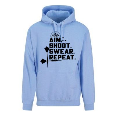 Aim Shoot Swear Repeat Funny Gift Dart Player Gift Unisex Surf Hoodie