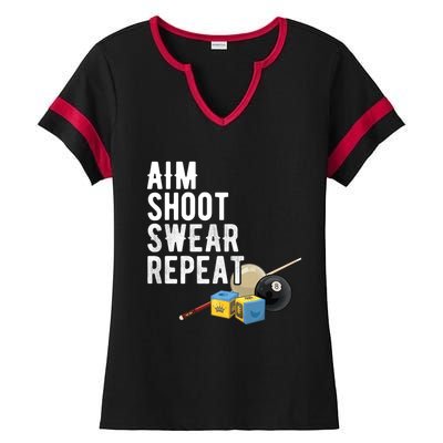 Aim Shoot Swear Repeat Cool Gift Pool Player Cool Gift Hall Shark Billiard Gift Ladies Halftime Notch Neck Tee