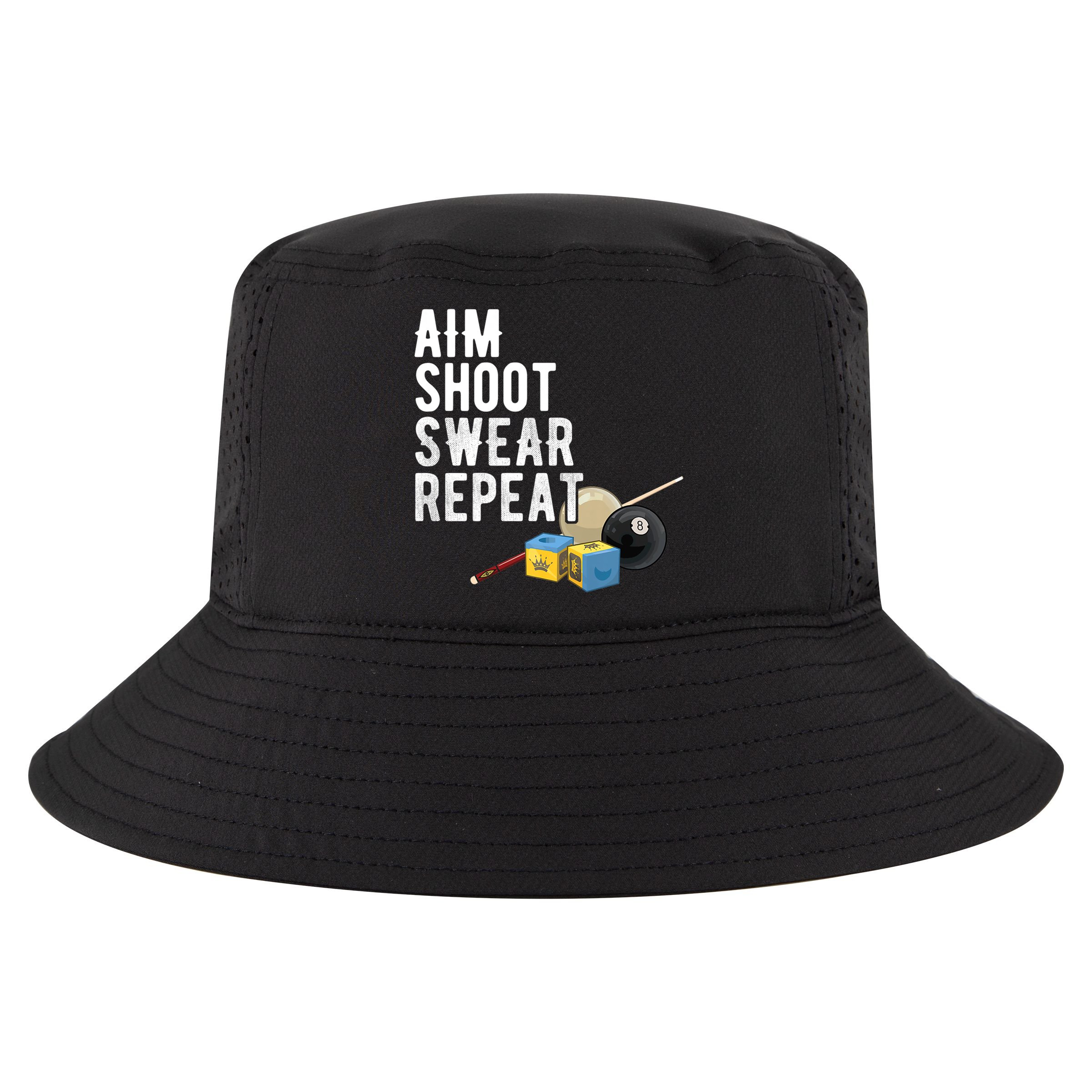Aim Shoot Swear Repeat Cool Gift Pool Player Cool Gift Hall Shark Billiard Gift Cool Comfort Performance Bucket Hat