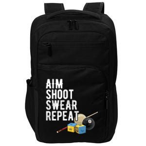 Aim Shoot Swear Repeat Cool Gift Pool Player Cool Gift Hall Shark Billiard Gift Impact Tech Backpack