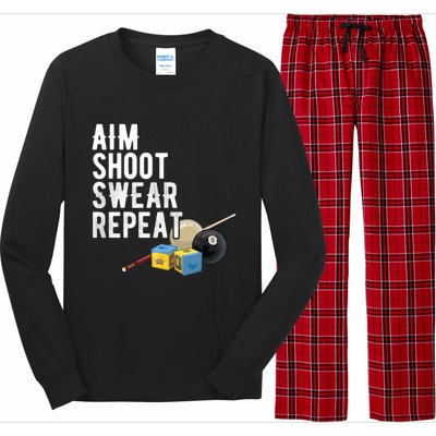 Aim Shoot Swear Repeat Cool Gift Pool Player Cool Gift Hall Shark Billiard Gift Long Sleeve Pajama Set