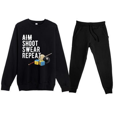 Aim Shoot Swear Repeat Cool Gift Pool Player Cool Gift Hall Shark Billiard Gift Premium Crewneck Sweatsuit Set