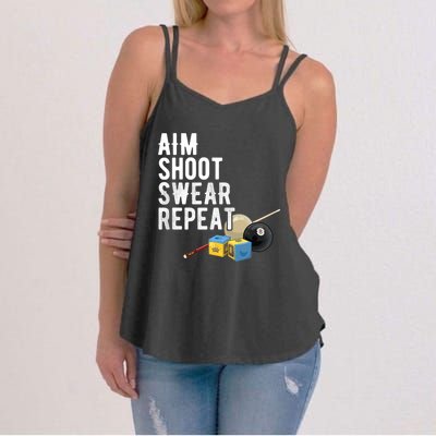 Aim Shoot Swear Repeat Cool Gift Pool Player Cool Gift Hall Shark Billiard Gift Women's Strappy Tank