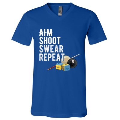 Aim Shoot Swear Repeat Cool Gift Pool Player Cool Gift Hall Shark Billiard Gift V-Neck T-Shirt