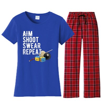 Aim Shoot Swear Repeat Cool Gift Pool Player Cool Gift Hall Shark Billiard Gift Women's Flannel Pajama Set