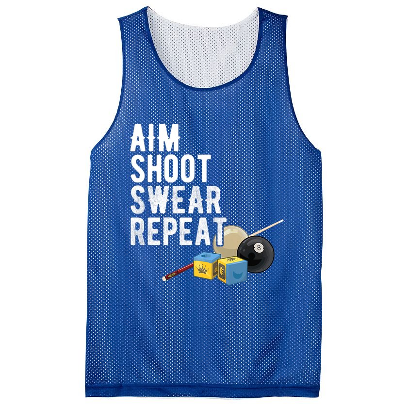 Aim Shoot Swear Repeat Cool Gift Pool Player Cool Gift Hall Shark Billiard Gift Mesh Reversible Basketball Jersey Tank