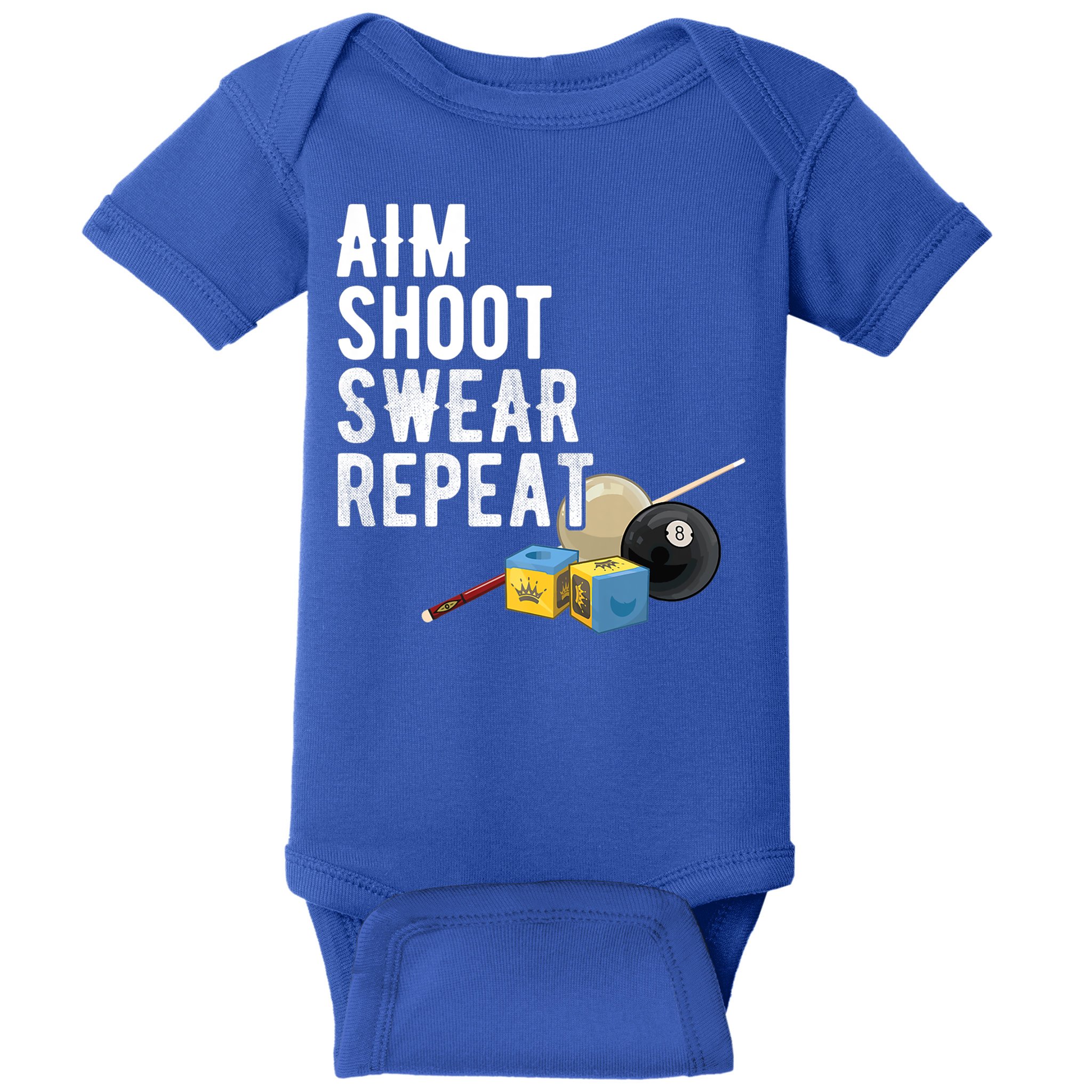 Aim Shoot Swear Repeat Cool Gift Pool Player Cool Gift Hall Shark Billiard Gift Baby Bodysuit