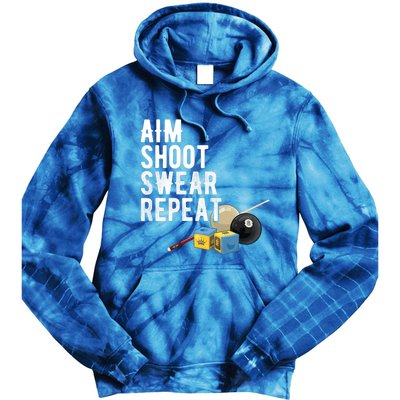 Aim Shoot Swear Repeat Cool Gift Pool Player Cool Gift Hall Shark Billiard Gift Tie Dye Hoodie