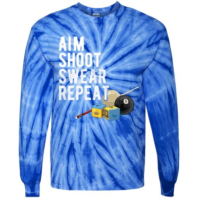 Aim Shoot Swear Repeat Cool Gift Pool Player Cool Gift Hall Shark Billiard Gift Tie-Dye Long Sleeve Shirt