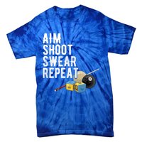 Aim Shoot Swear Repeat Cool Gift Pool Player Cool Gift Hall Shark Billiard Gift Tie-Dye T-Shirt