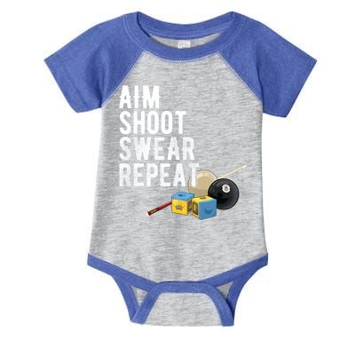 Aim Shoot Swear Repeat Cool Gift Pool Player Cool Gift Hall Shark Billiard Gift Infant Baby Jersey Bodysuit