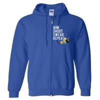 Aim Shoot Swear Repeat Cool Gift Pool Player Cool Gift Hall Shark Billiard Gift Full Zip Hoodie