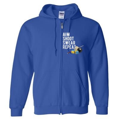 Aim Shoot Swear Repeat Cool Gift Pool Player Cool Gift Hall Shark Billiard Gift Full Zip Hoodie