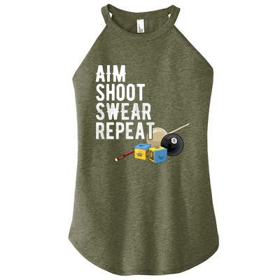 Aim Shoot Swear Repeat Cool Gift Pool Player Cool Gift Hall Shark Billiard Gift Women’s Perfect Tri Rocker Tank